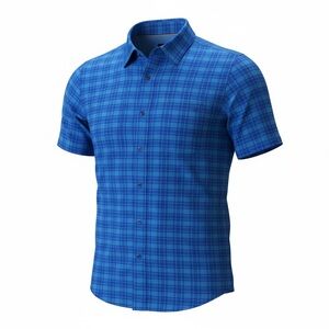 Orvis Shirt Men Large Blue Performance Tech Plaid Hiking Fishing UPF 30+